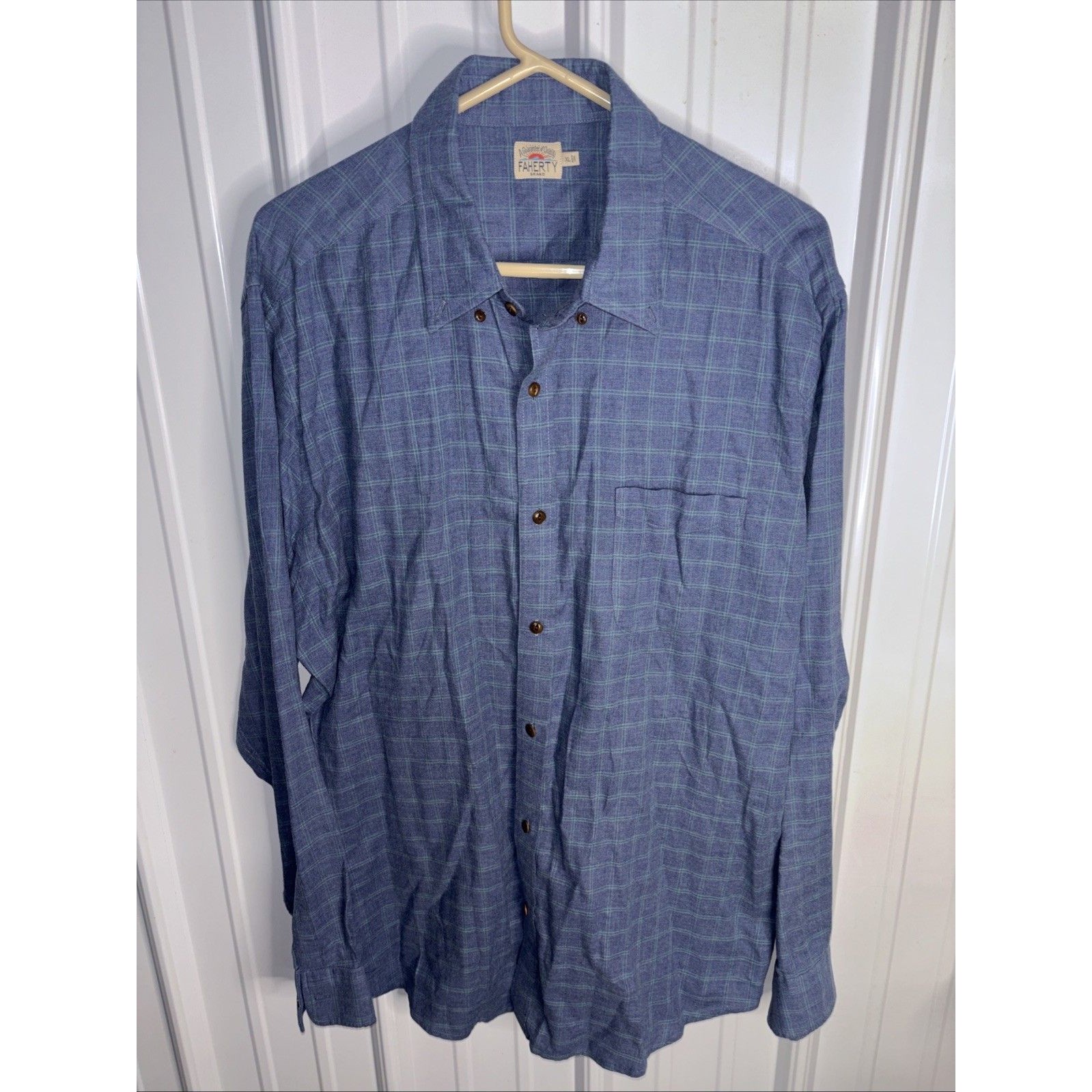 Faherty Brand Mens Blue Plaud Button Down Size Xl